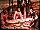 Jesus wraped in burial shoud at foot
of the cross